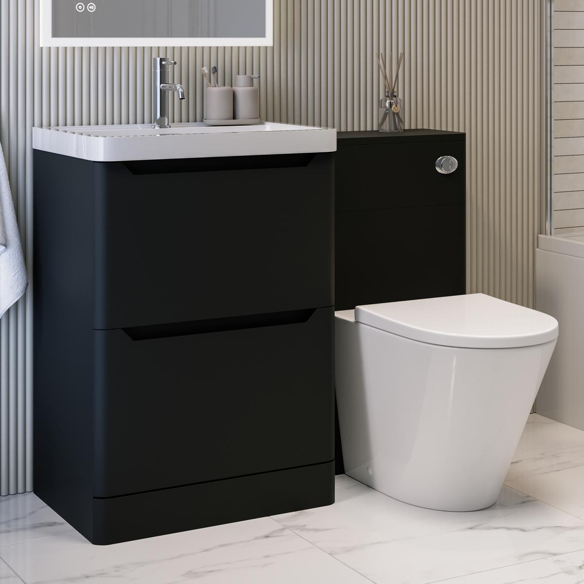 1100mm Black Toilet and Sink Unit with Round Toilet - Pendle image 1