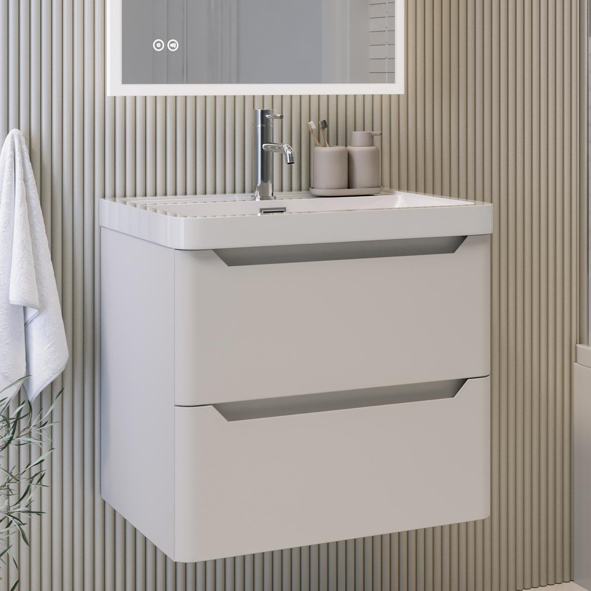 600mm Beige Wall Hung Vanity Unit with Basin - Pendle image 1