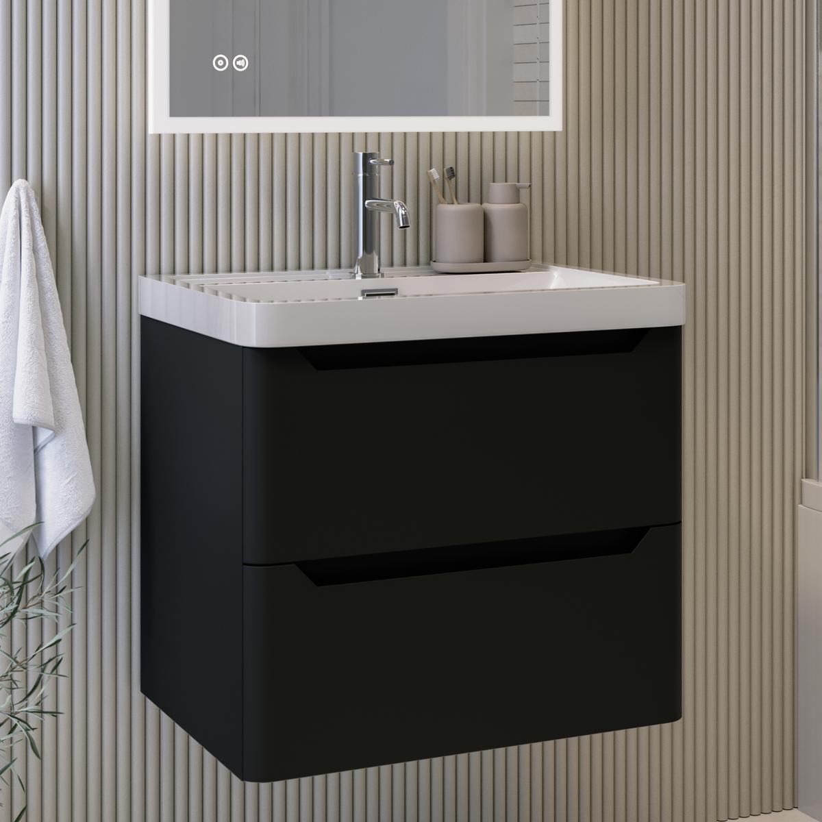 600mm Black Wall Hung Vanity Unit with Basin - Pendle image 1