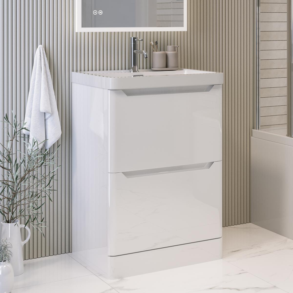 600mm White Freestanding Vanity Unit with Basin - Pendle image 1