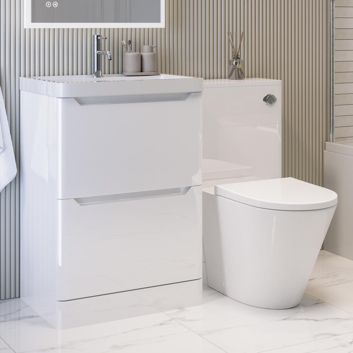 1100mm White Toilet and Sink Unit with Round Toilet - Pendle image 1