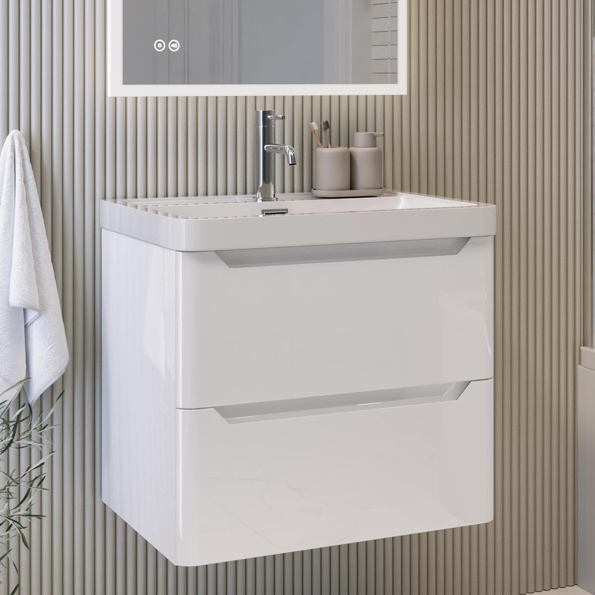 600mm White Wall Hung Vanity Unit with Basin - Pendle image 1