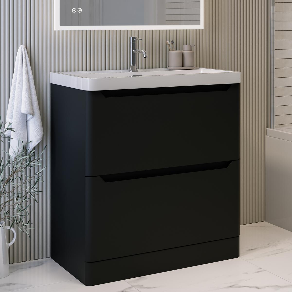 800mm Black Freestanding Vanity Unit with Basin - Pendle image 1