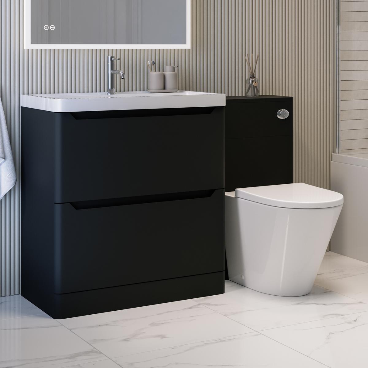 1300mm Black Toilet and Sink Unit with Round Toilet - Pendle image 1