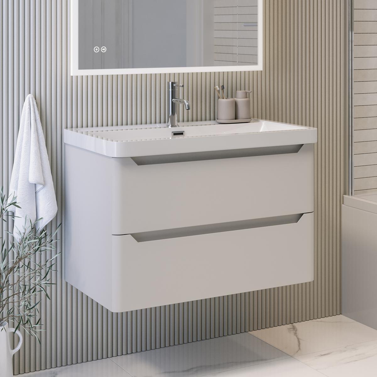 800mm Beige Wall Hung Vanity Unit with Basin - Pendle image 1