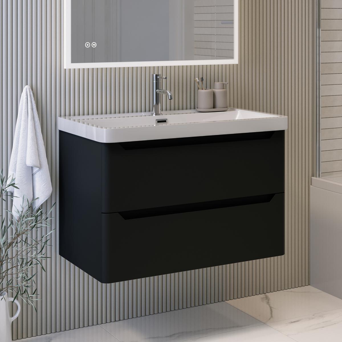 800mm Black Wall Hung Vanity Unit with Basin - Pendle image 1
