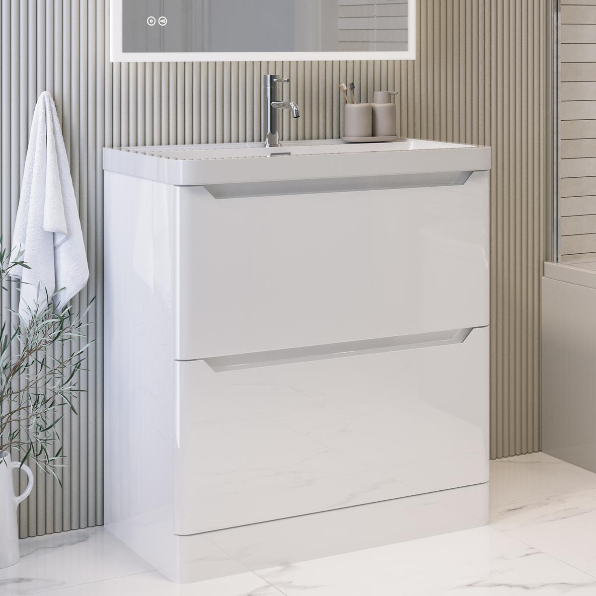 800mm White Freestanding Vanity Unit with Basin - Pendle image 1