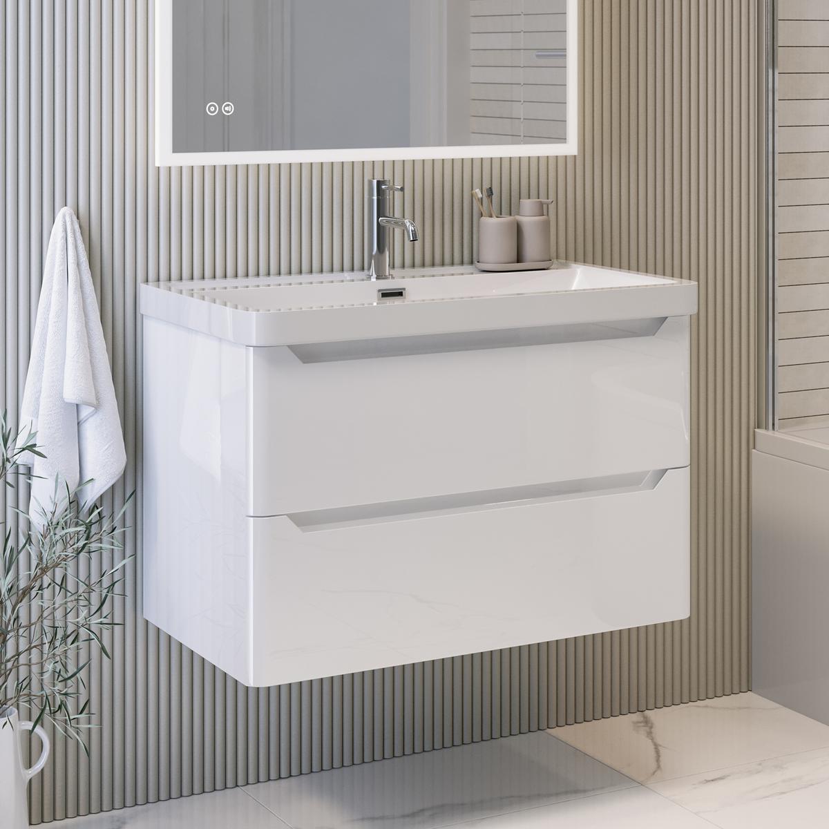 800mm White Wall Hung Vanity Unit with Basin - Pendle image 1