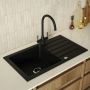 Single Bowl Black Inset Composite Kitchen Sink and Reversible Drainer With Black Dual Lever Mixer Tap set - Enza image 1