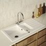 1.5 Bowl White Inset Composite Kitchen Sink and Reversible Drainer with Chrome Dual Lever kitchen Tap Set - Enza image 1