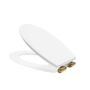 GRADE A2 - White Round Wooden Soft Close Toilet Seat with Quick Release and Brass Hinges - Park Royal