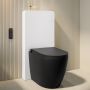 Matt Black Back To Wall Smart Bidet Japanese Toilet With White Glass Cabinet, Frame, Cistern & Pneumatic Dual Flush Button - Purificare image 1