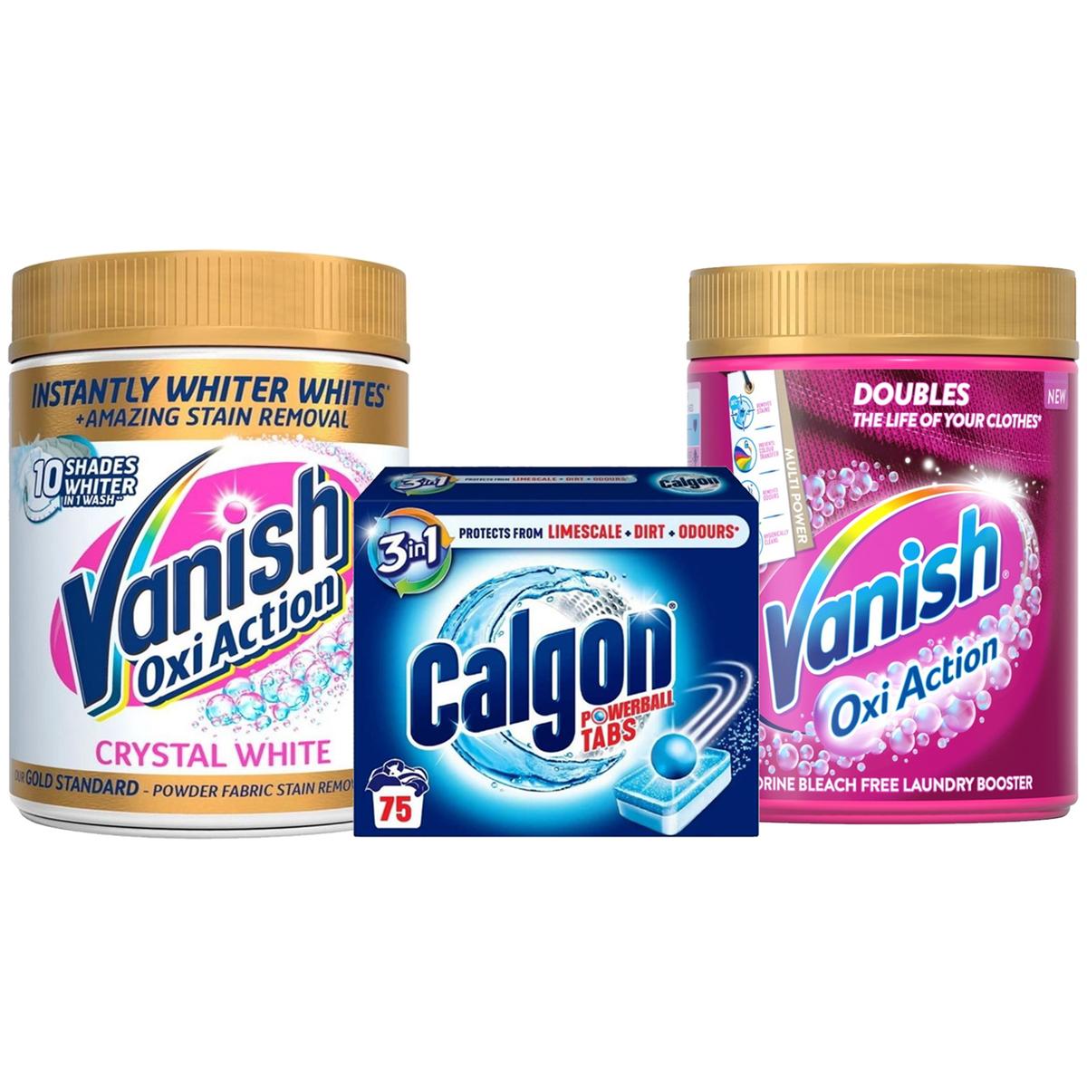 Calgon Washing Machine Tablets Vanish Stain Remover Powder & Vanish Whites Stain Remover Bundle image 1