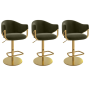 Set of 3 Olive Green Velvet Adjustable Swivel Bar Stools with Gold Base - Ronnie image 1