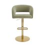 ALMOST PERFECT - Curved Sage Green Velvet Adjustable Swivel Bar Stool with Gold Metal Base - Runa