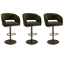 Set of 3 Curved Olive Green Velvet Adjustable Swivel Bar Stools with Brass Base - Runa image 1