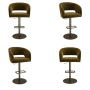 Set of 4 Curved Olive Green Velvet Adjustable Swivel Bar Stools with Brass Base - Runa image 1