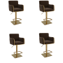 Set of 4 Brown Velvet Adjustable Swivel Bar Stools with Gold Base - Sonny image 1