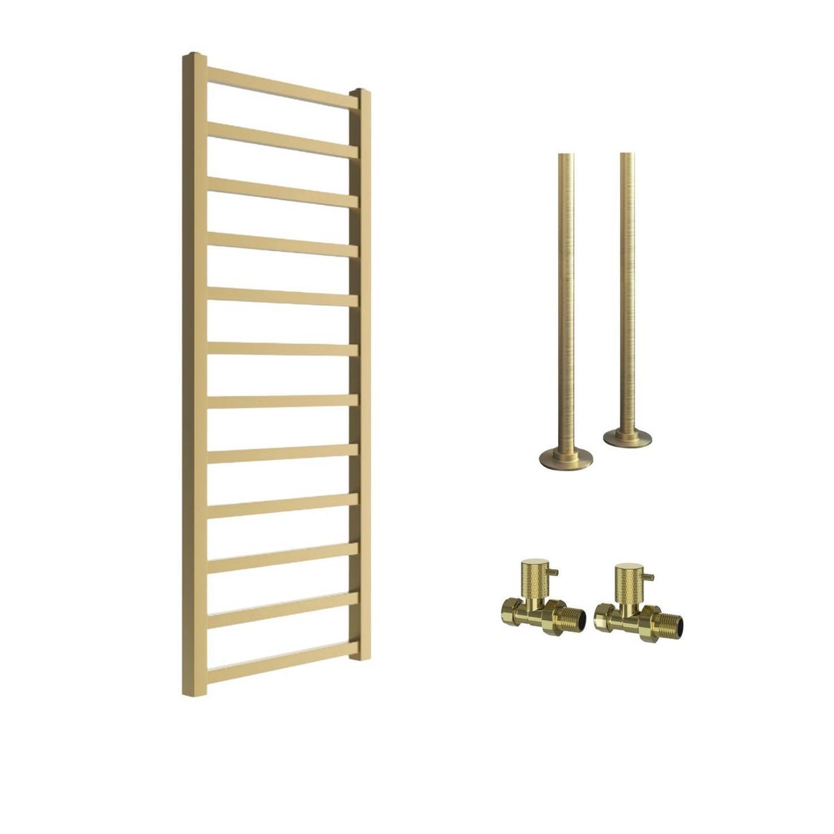 Brass Towel Radiator 1200 x 500mm with Pipe Kit and Straight Valves - Sonoran image 1