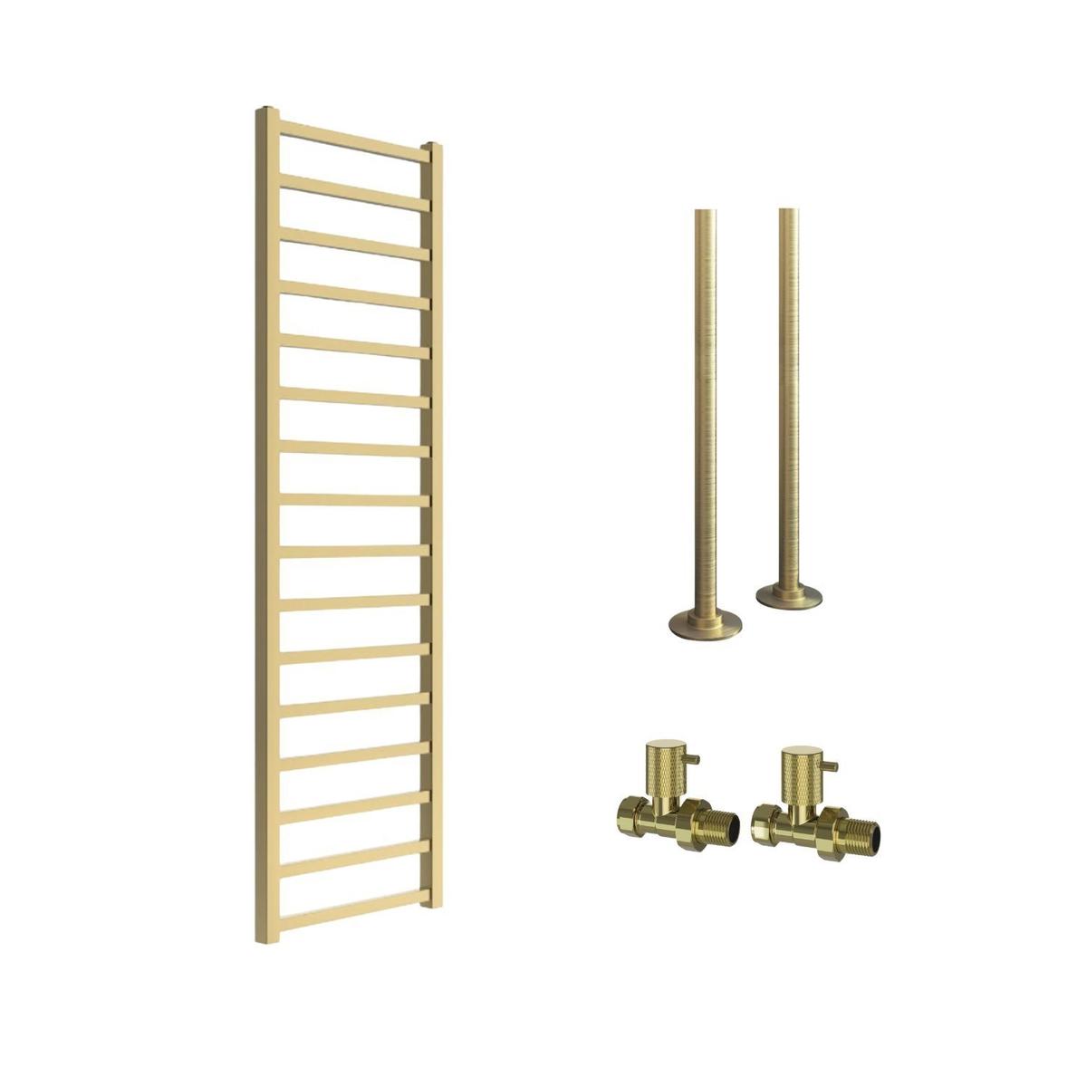 Brass Towel Radiator 1600 x 500mm with Pipe Kit and Straight Valves - Sonoran image 1