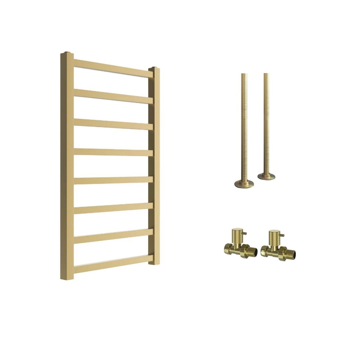Brass Towel Radiator 800 x 500mm with Pipe Kit and Straight Valves - Sonoran image 1