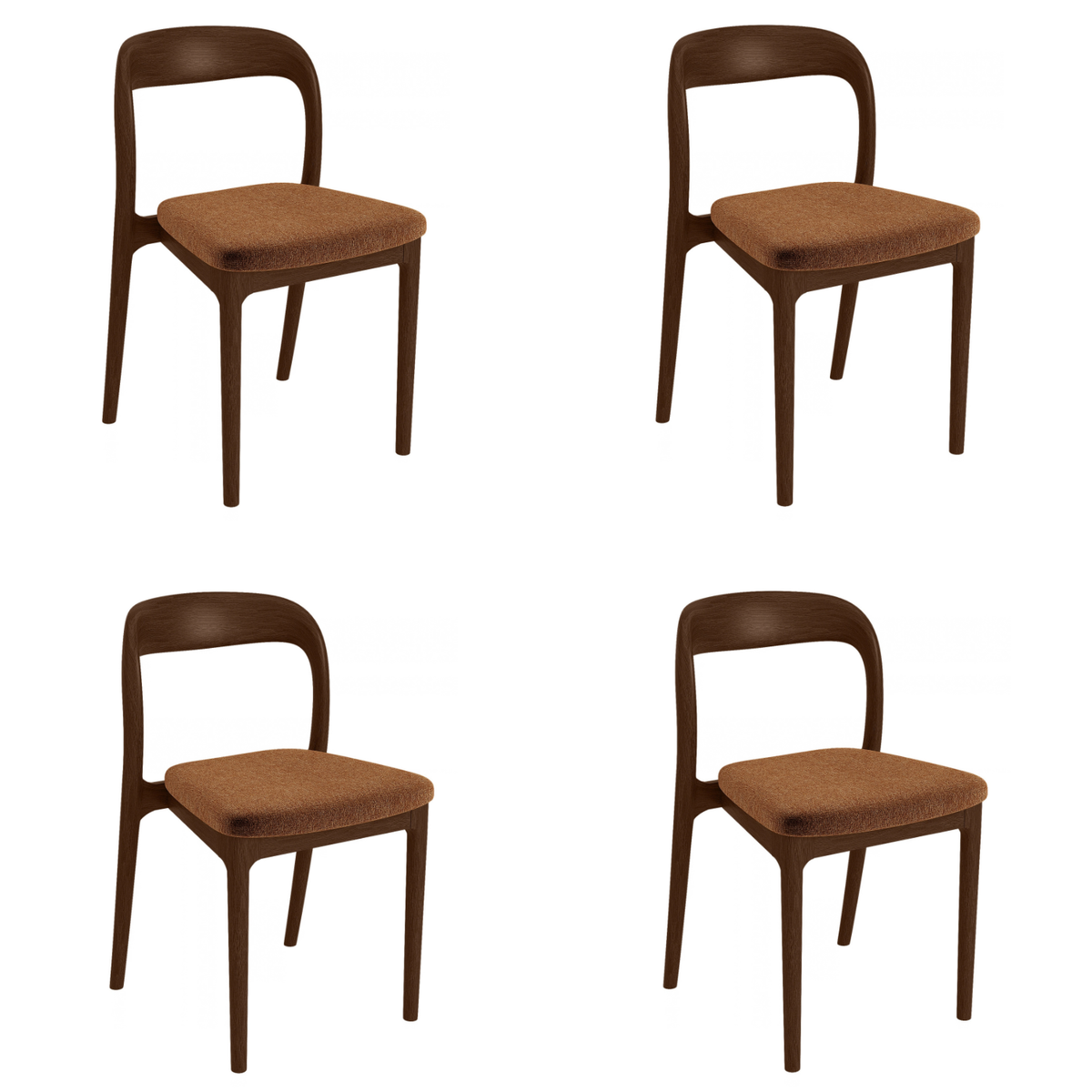 Set of 4 Rust Upholstered Dining Chairs with Walnut Solid Wood Frame - Uma image 1