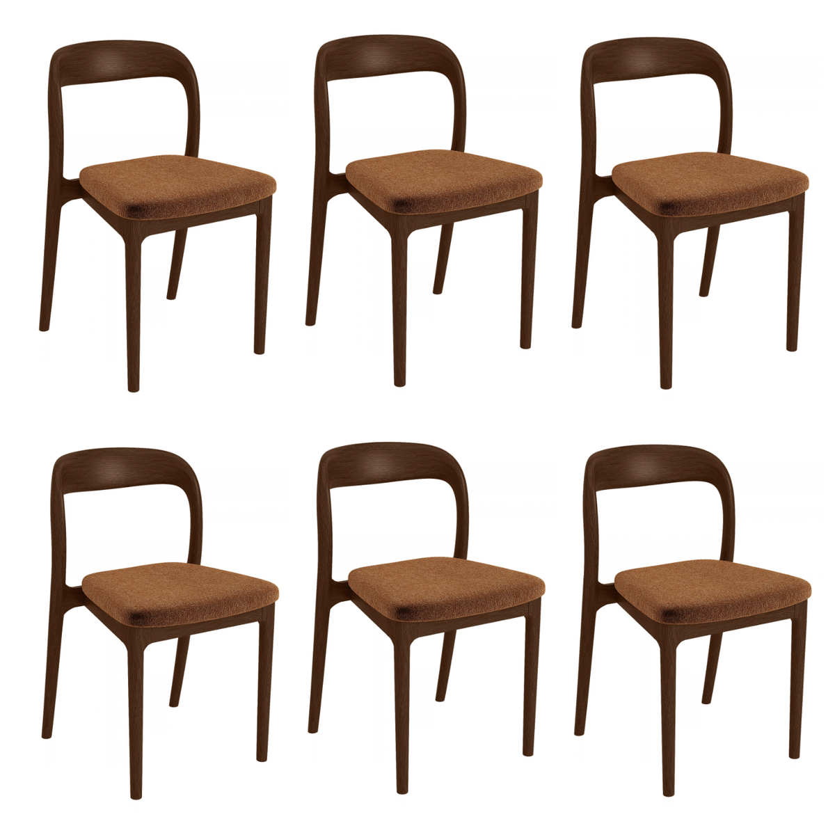 Set of 6 Rust Upholstered Dining Chairs with Walnut Solid Wood Frame - Uma image 1