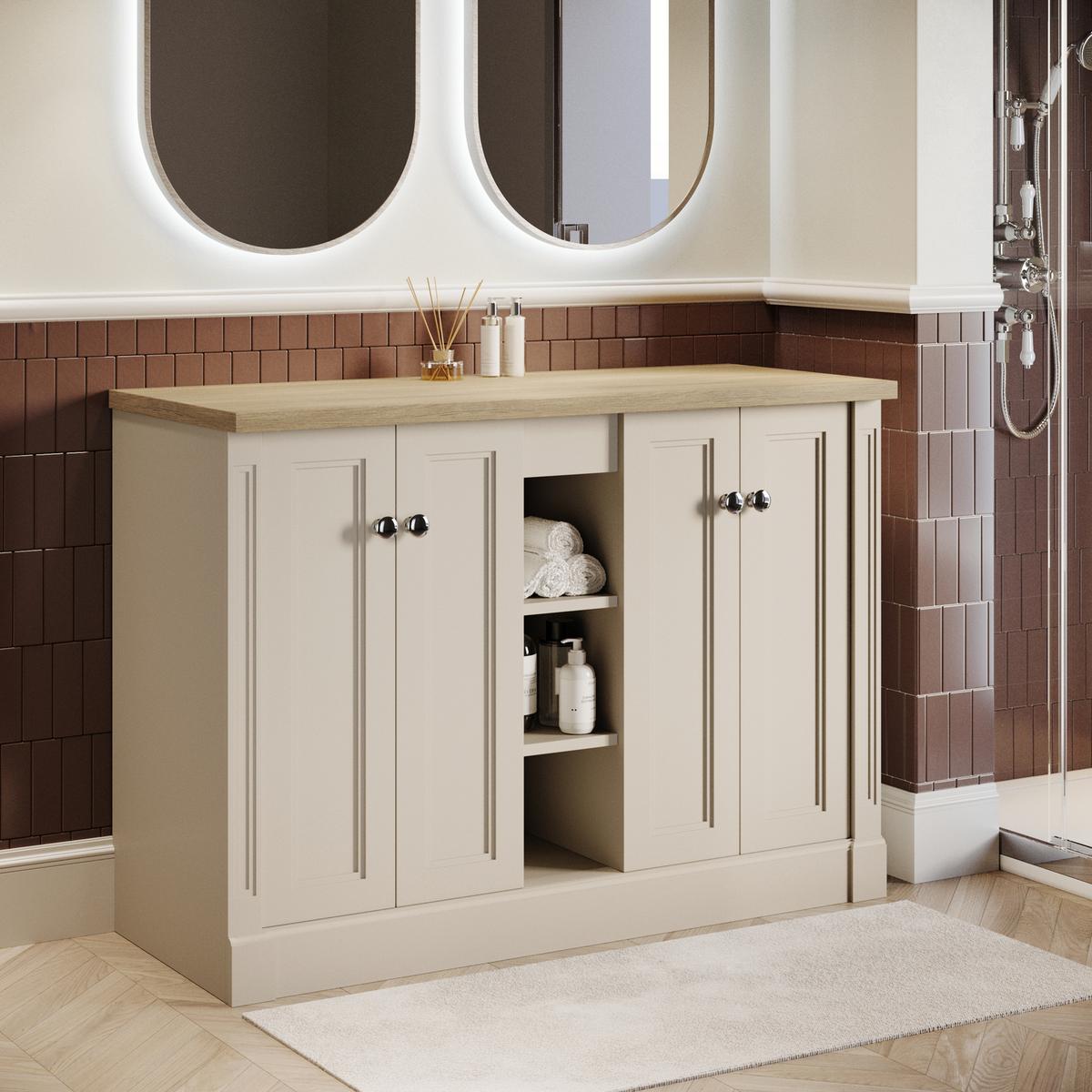 1200mm Beige Freestanding Double Vanity Unit with Wood Worktop - Windsor image 1