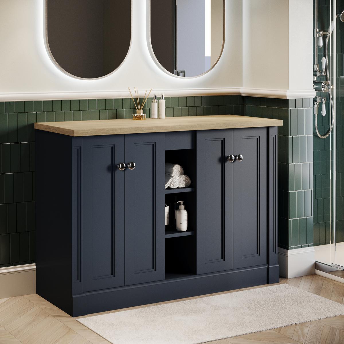 1200mm Blue Freestanding Double Vanity Unit with Wood Worktop - Windsor image 1