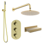 Brushed Brass 3 Outlet Wall Mounted Thermostatic Mixer Shower Set With Hand Shower and Waterfall Bath Filler Spout -Zana image 1