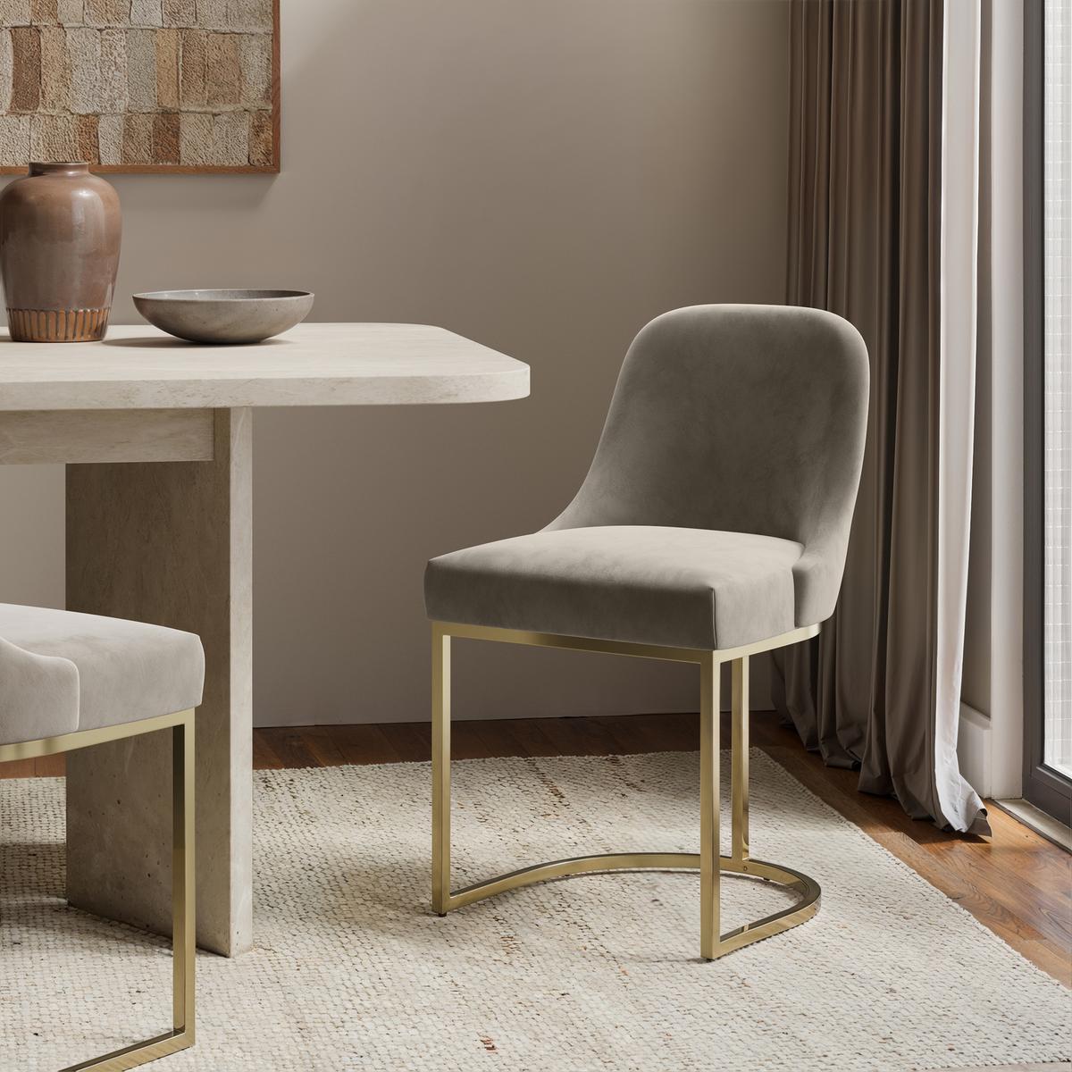 GRADE A1 - Set of 2 Mink Velvet Dining Chairs with Gold Legs - Callie