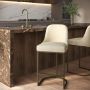 ALMOST PERFECT - Beige Upholstered Kitchen Stool with Brass Legs - Callie