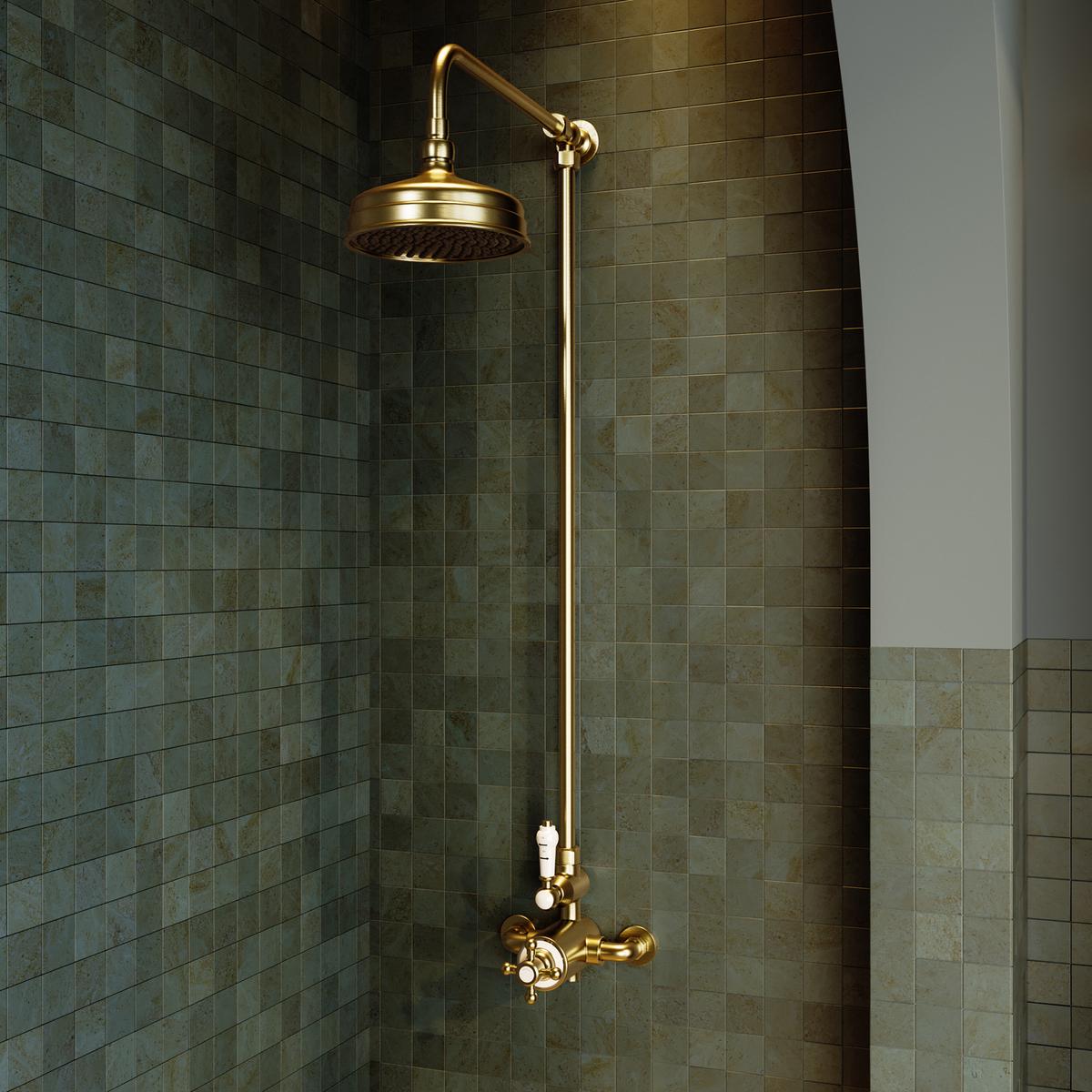 Brushed Brass Traditional Thermostatic Mixer Shower Set - Camden image 1