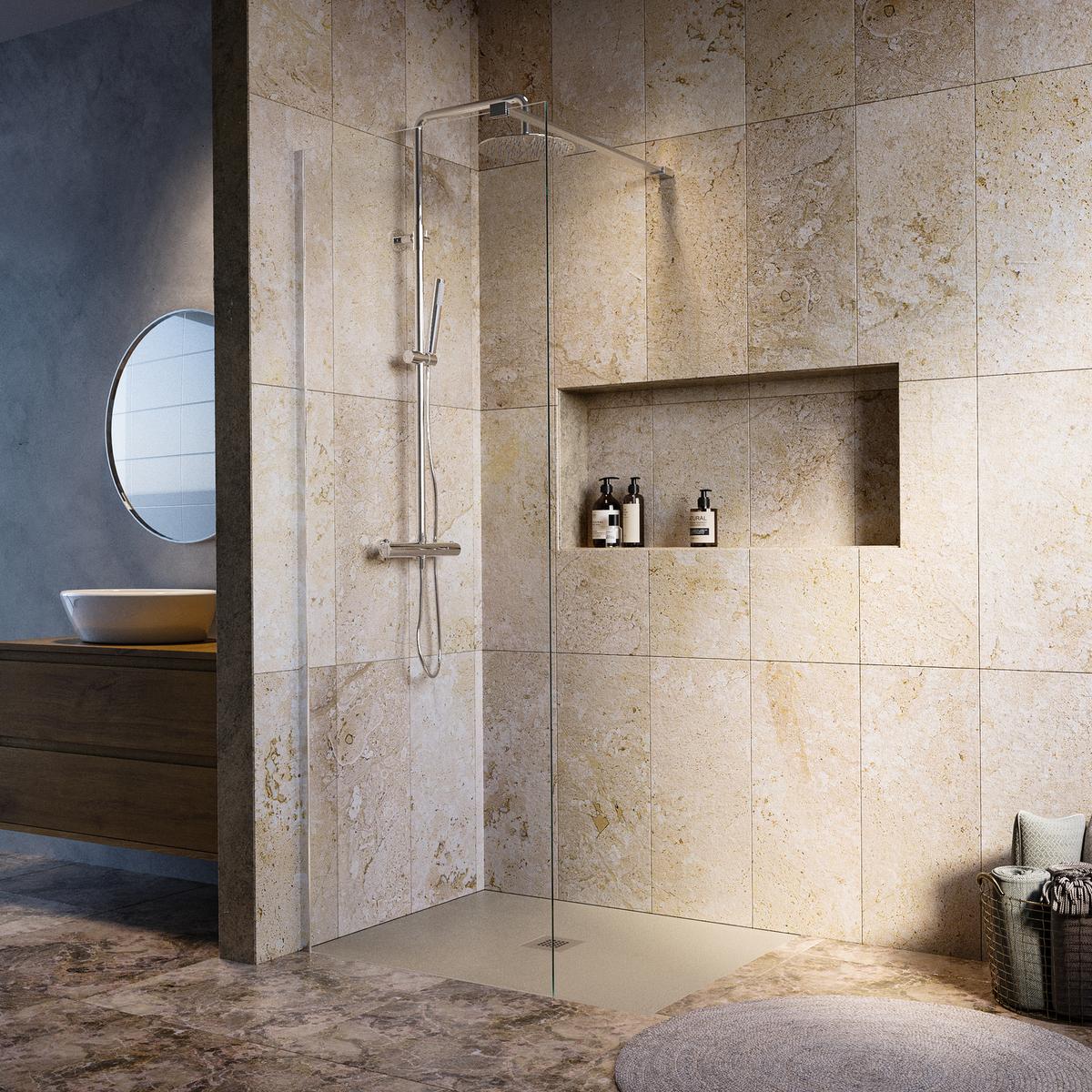 GRADE A1 - 800mm Brushed Nickel Shower Screen for Wet Room & Walk In Shower – Corvus image 1
