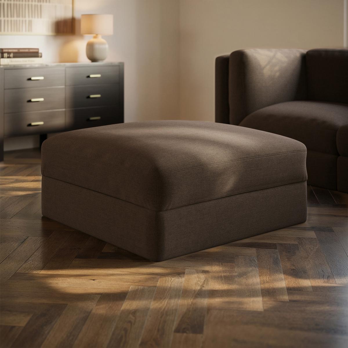 Ottoman Storage Footstool in Deep Mink Chenille - Cameron  image 1