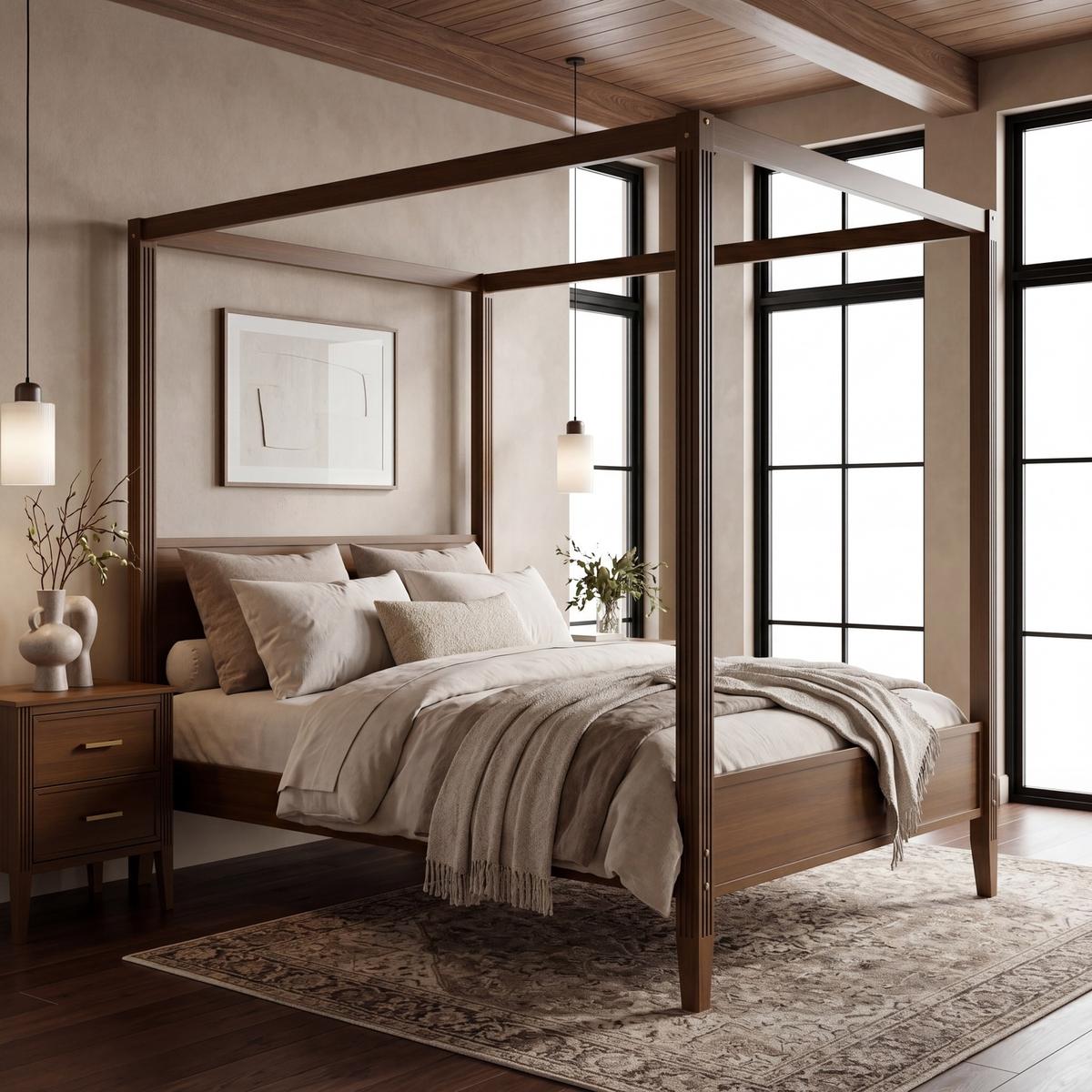 GRADE A1 - King Size Four Poster Bed Frame in Walnut - Delilah