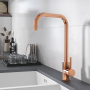 Single Lever Brushed Copper Monobloc Square Spout Kitchen Mixer Tap - Enza Elwood image 1