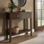 GRADE A1 - Small Narrow Walnut Console Table with Drawers - Elms