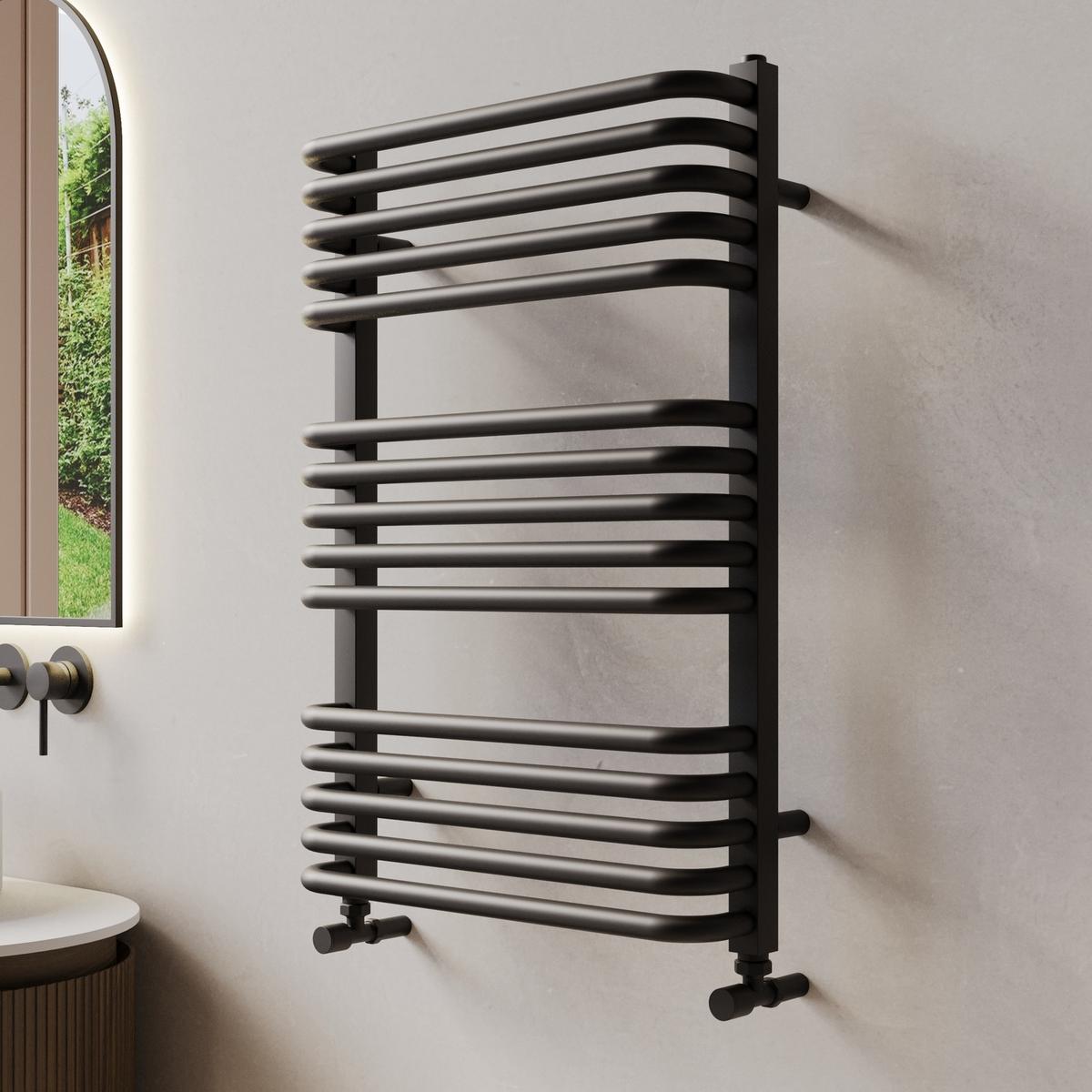 Black Curved Towel Radiator 740 x 500mm - Ember image 1
