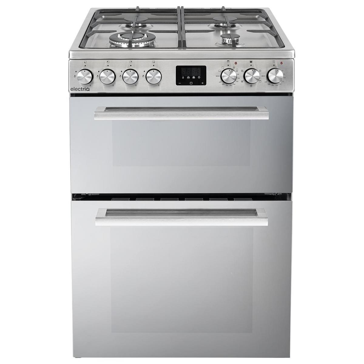 GRADE A2 - electriQ 60cm Double Oven Dual Fuel Cooker with Mirror Door