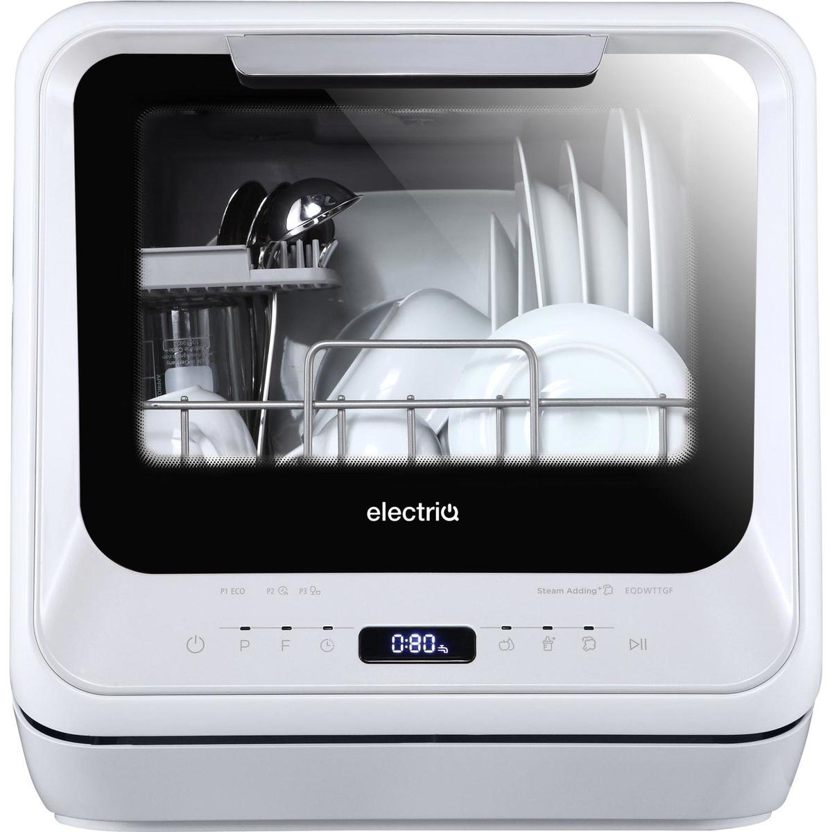 Refurbished electriQ EQDWTTGF 2 Place Mini Table Top Dishwasher with Glass Front White