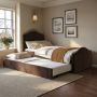 Brown Upholstered Single Guest Bed with Trundle - Elsie image 1