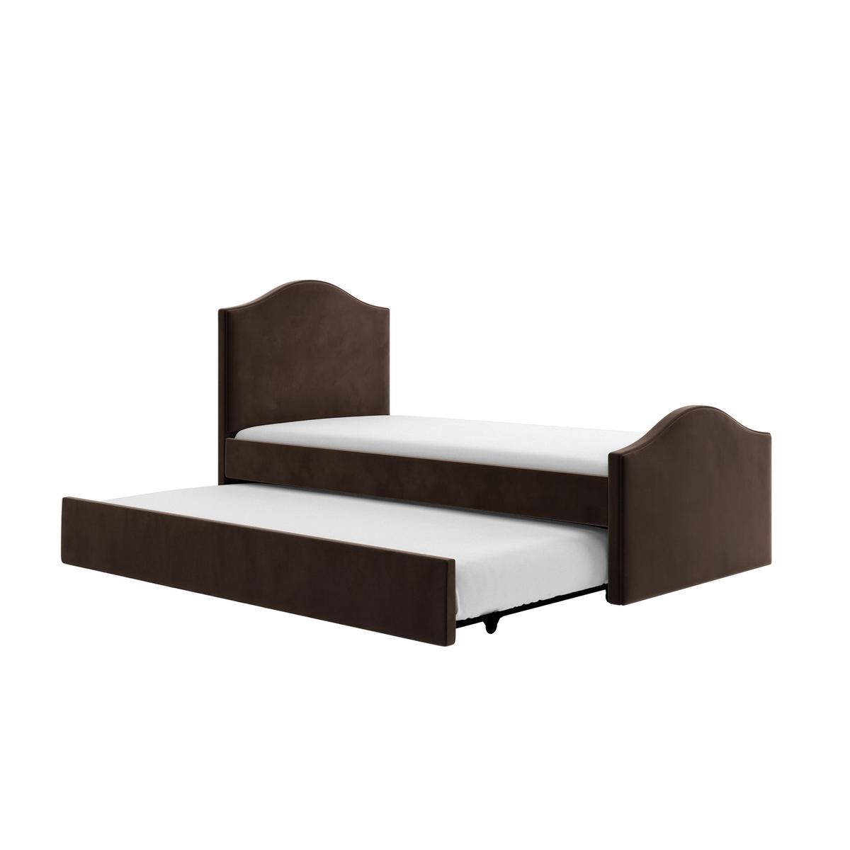 Brown Upholstered Single Guest Bed with Trundle - Elsie image 1