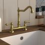 Brushed Brass Dual Lever Traditional Kitchen Mixer Tap - Enza Evelyn image 1