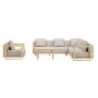 6 Seater Beige Aluminium Wood Effect Garden Sofa with Matching Coffee Table image 1