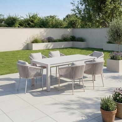 6 Seater Beige Aluminium Extendable Garden Dining Set with Rope Chairs  image 1