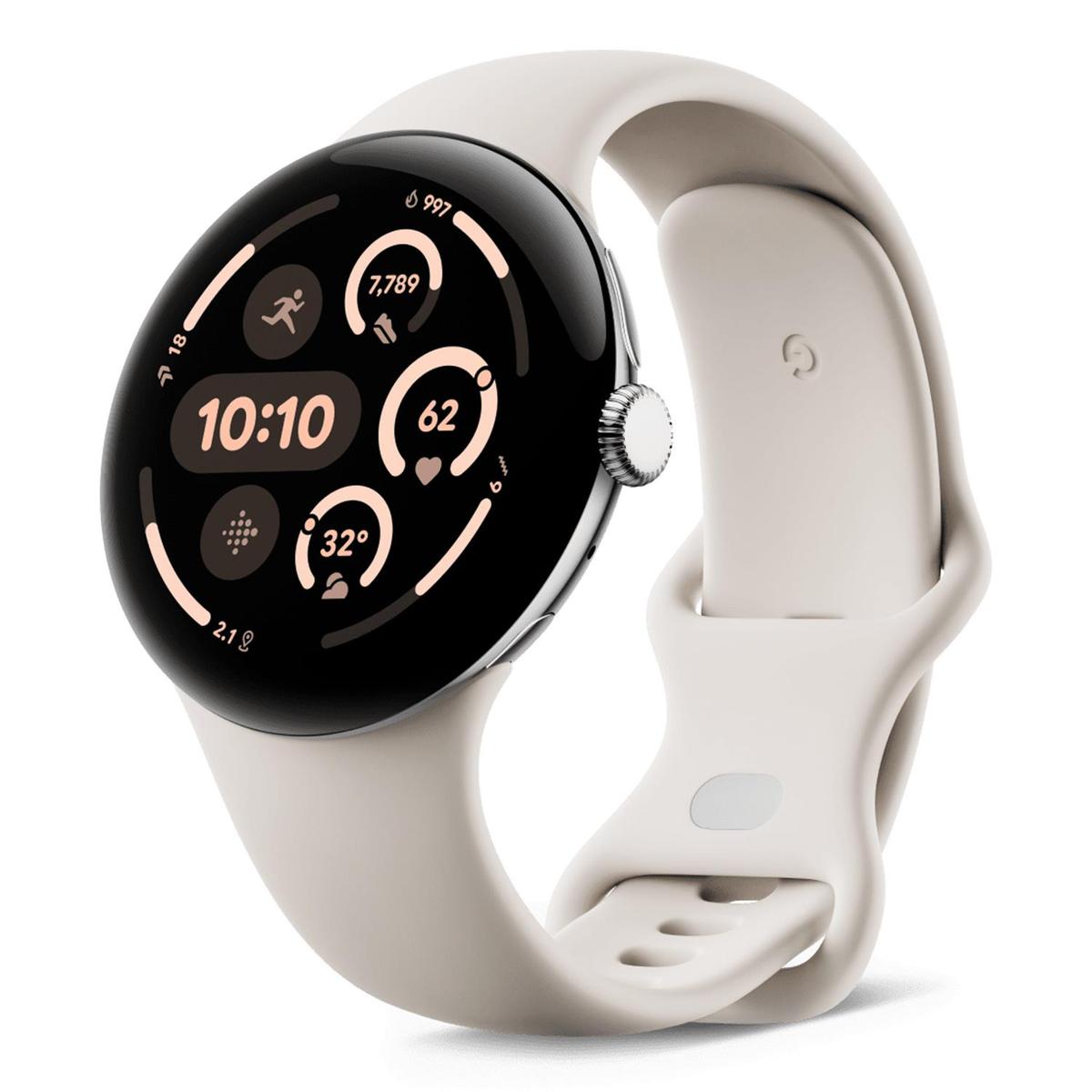 GRADE A2 - Google Pixel Watch 3 45mm Polished Silver Auminium Case with Porcelain Active Band Wi-FI Smartwatch image 1