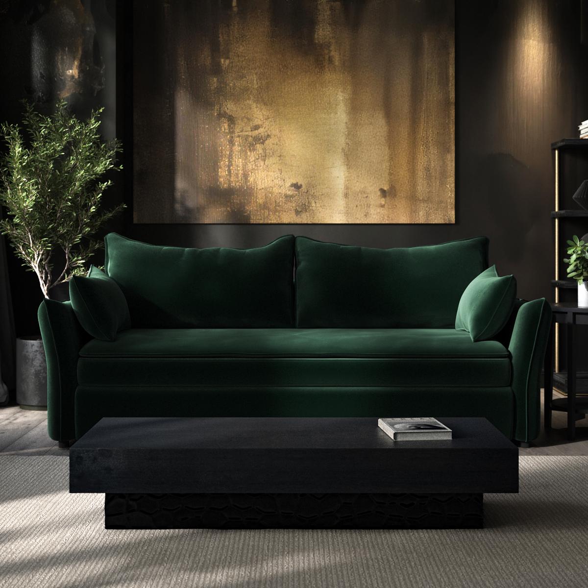 GRADE A2 - 3 Seater Pull-Out Sofa Bed with Storage in Green Velvet - Gaia