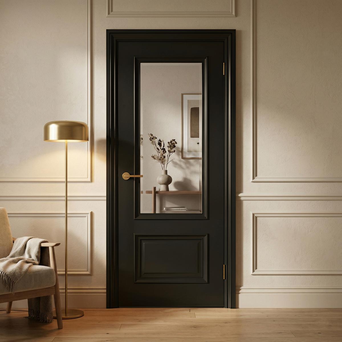 Internal Black Primed  Nelson Door with Clear Bev Glass and RM - 1981 x 762 x 35mm (30") image 1
