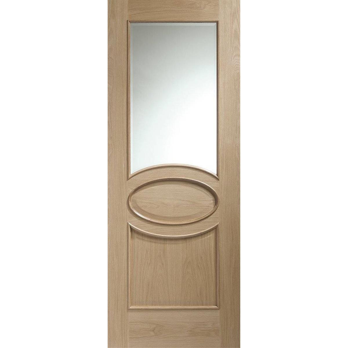 GRADE A1 - Internal Oak Half-Glazed Door with Clear Bevelled Glass - Unfinished - 1981 x 762 x 35mm - Calabria - XL Joinery